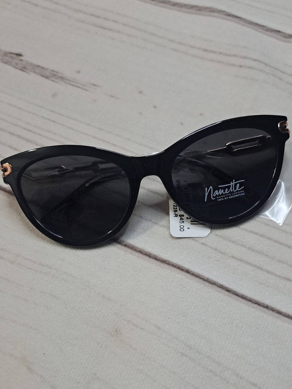 Nannette Lepore Black Cat-Eye Sunglasses with Gold Accents. No Case